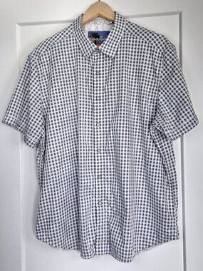 Robert Graham Mens 3XL Short Sleeve Button Up Shirt Gray Check 100% Cotton